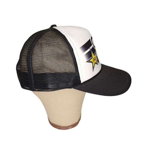 Vintage Rockstar Energy Drink Trucker Hat Mens One Size Black Y2K Snapback Rope - Picture 3 of 6